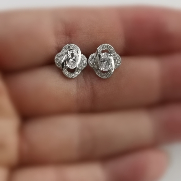Diamonelle Sterling Silver CZ Love Knot Stud Earrings - Picture 4 of 7